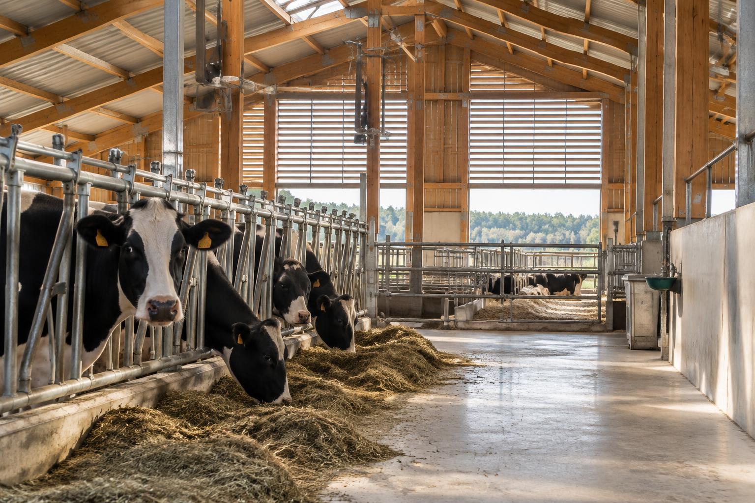 Bâtiment d’élevage laitier avec ventilation naturelle
